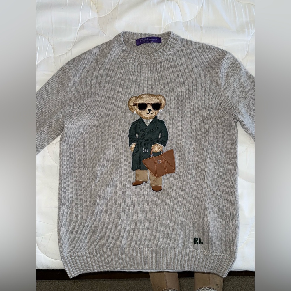 RALPH LAUREN COLLECTION RACING GREEN TRENCH POLO BEAR CASHMERE SWEATER - Picture 11 of 17